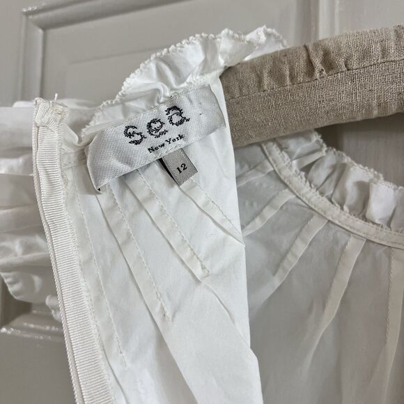 Sea NY Waverly Dress Sz 12 White Tier Flutter Sleeve Cotton Knee Length No Slip - Picture 12 of 14